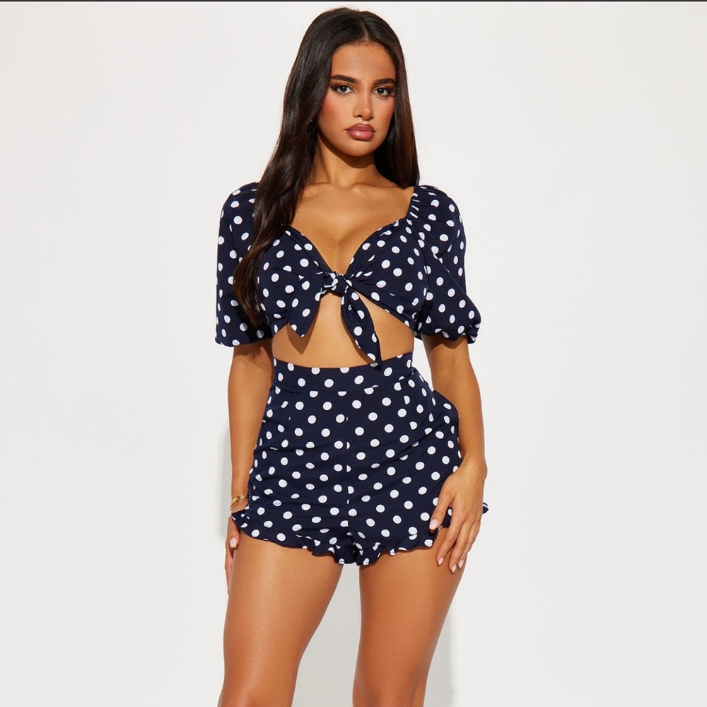 Navy Polka Dot Two-Piece Set